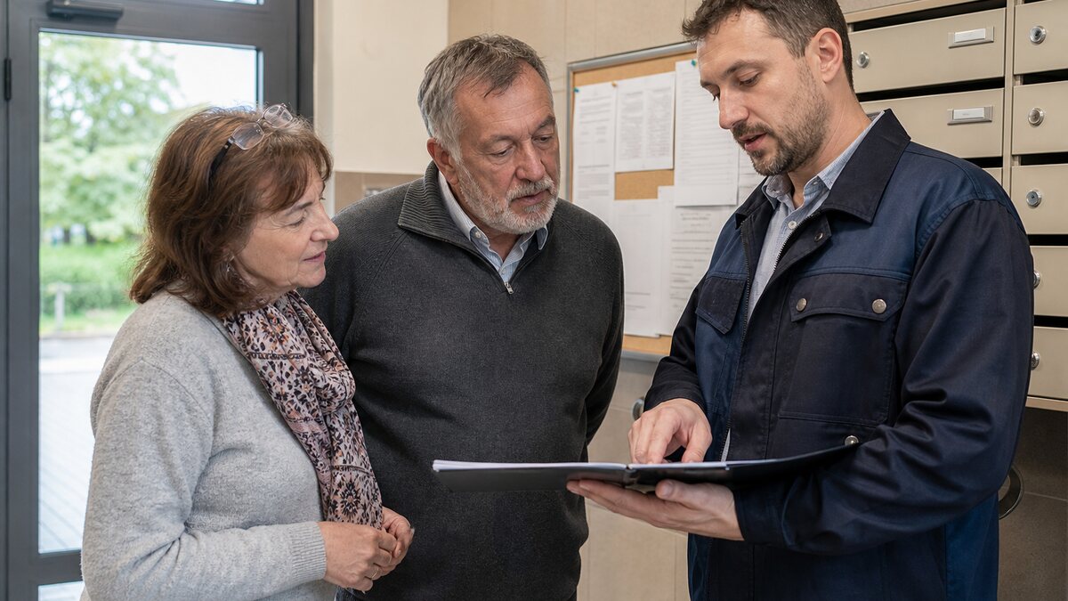 Susedia v slovenskom bytovom dome riešia pomoc správcom bytoviek v pokojnej každodennej situácii.