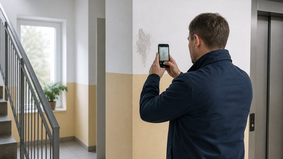 Susedia v slovenskom bytovom dome riešia fotka problému a súkromie v pokojnej každodennej situácii.