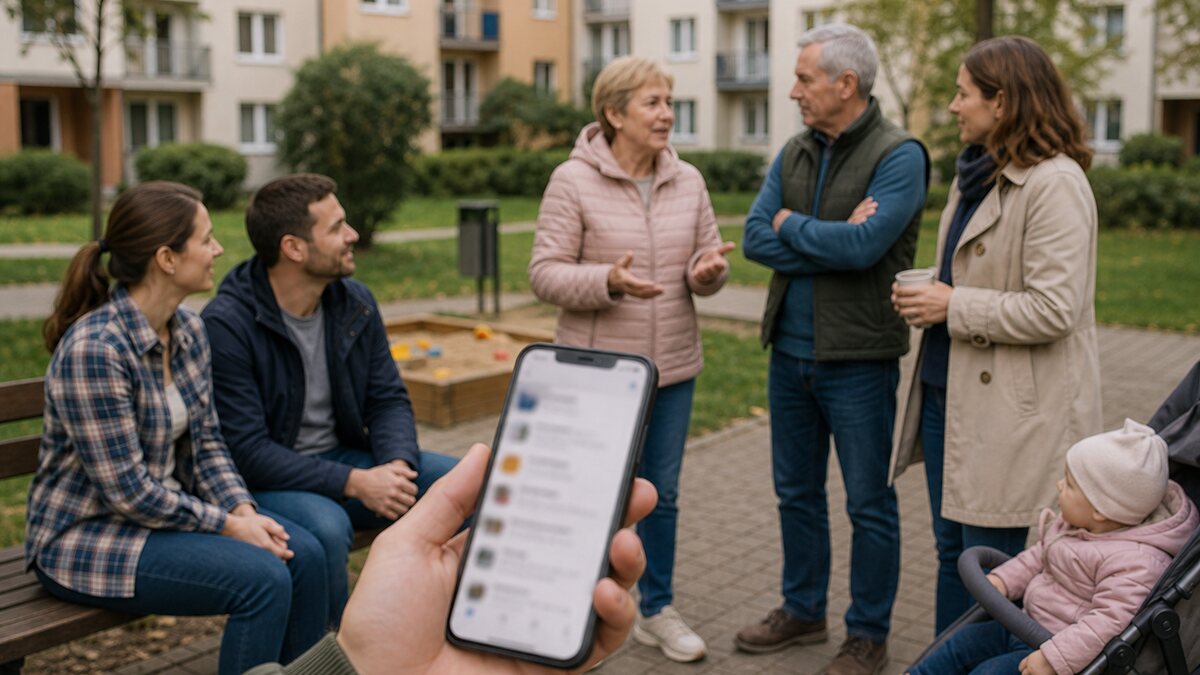 Susedia v slovenskom bytovom dome riešia dobrá susedská aplikácia v pokojnej každodennej situácii.