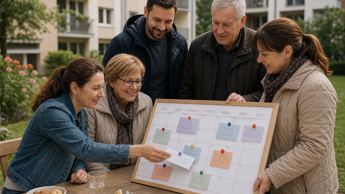 Susedia v slovenskom bytovom dome riešia jedno miesto pre lokálne udalosti v pokojnej každodennej situácii.