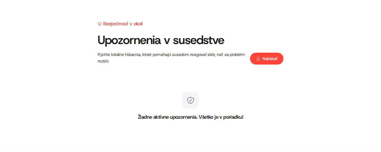 Zoznam susedských upozornení.