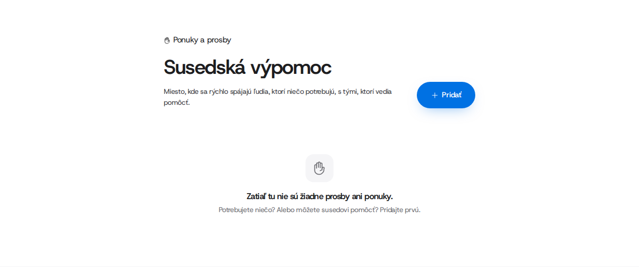 Zoznam prosieb a ponúk pomoci.
