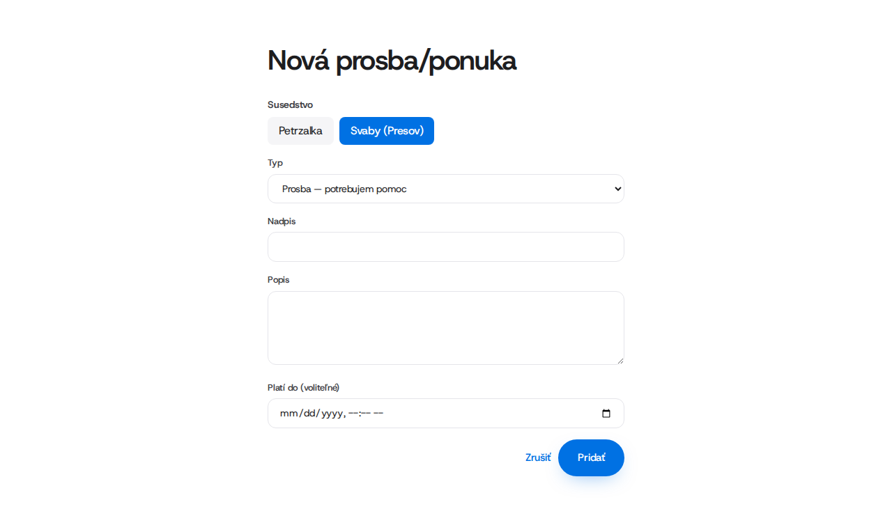 Formulár na vytvorenie pomoci.