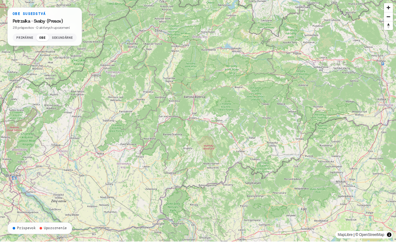 Mapa s hranicami susedstva.