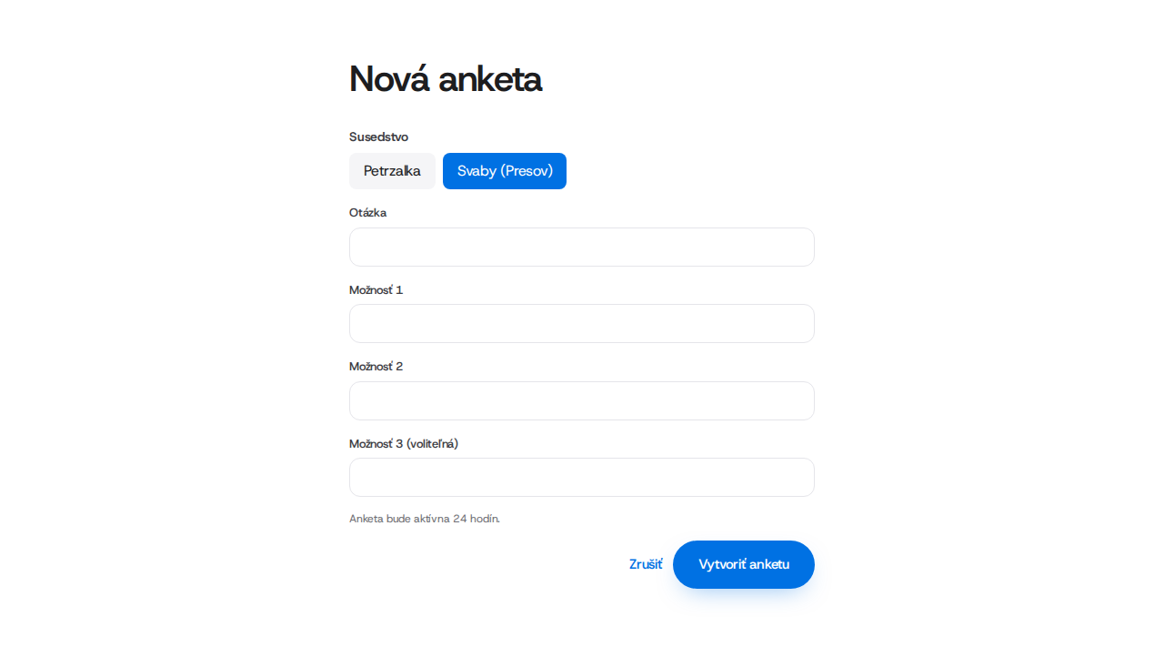 Formulár novej ankety.