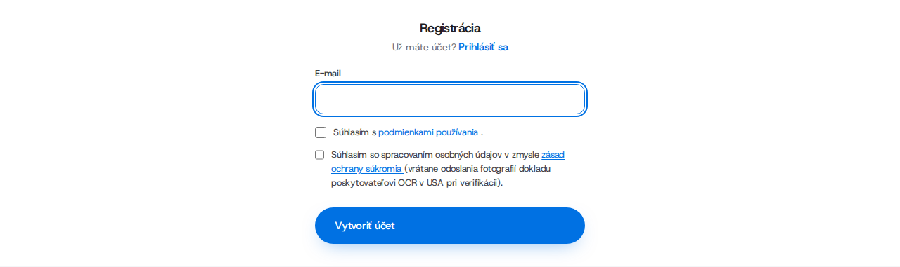 Registračný formulár Moje Susedstvo s poľom pre e-mail.