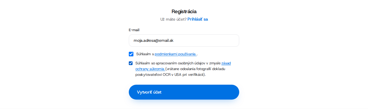Zaškrtnuté súhlasy v registračnom formulári.