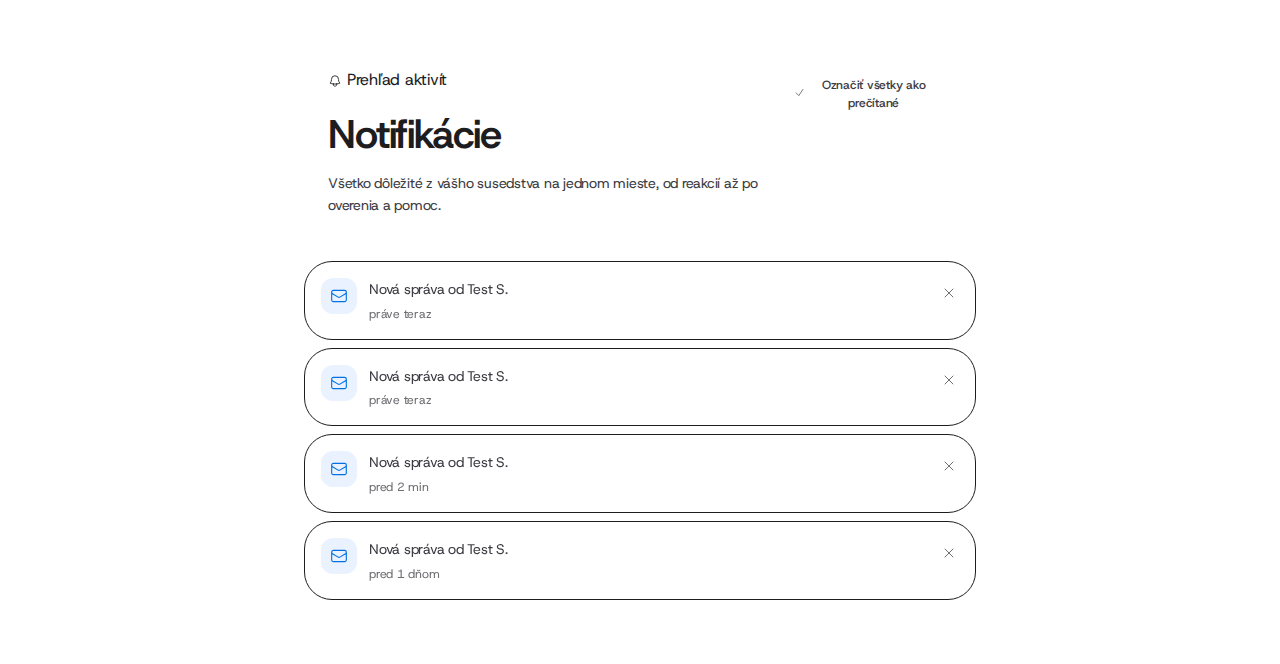 Stránka notifikácií.